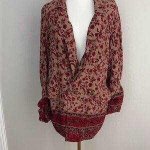 Free People Red and Tan Floral Blazer